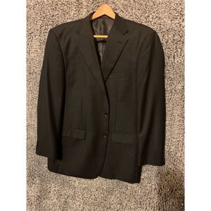 Bertolini Men's Black Striped Double-Breasted Tuxedo Suit Jacket 46